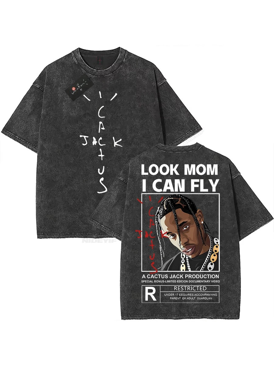 Travis Scott Oversized Tee - Cactus Jack, Look Mum I Can Fly