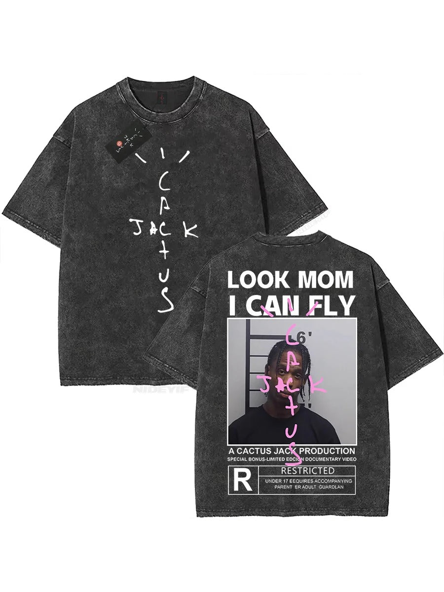 Travis Scott Oversized Tee - Cactus Jack, Look Mum I Can Fly