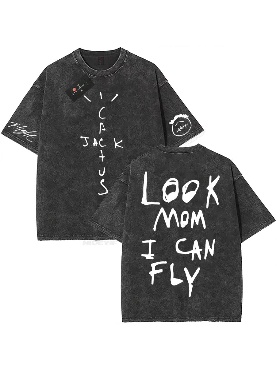 Travis Scott Oversized Tee - Cactus Jack, Look Mum I Can Fly